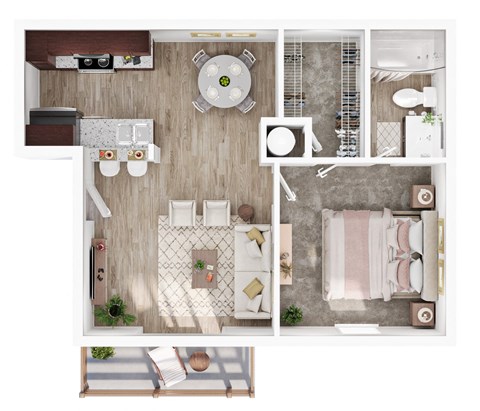 Floor plan for 1 bed, 1 bath, 539 sqft